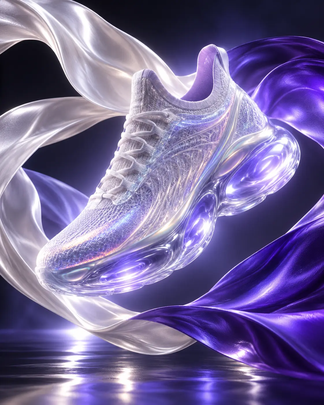 Concept sneaker floating among ribbons